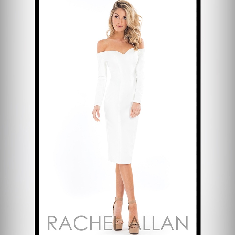 LIKE NEW! RACHEL ALLAN LBD WHITE OFF THE SHOULDER COCKTAIL DRESS SZ 10!